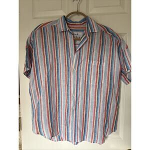 NWOT $289 FRANK & EILEEN Italian Linen multi Blue stripe Button Shirt SMALL